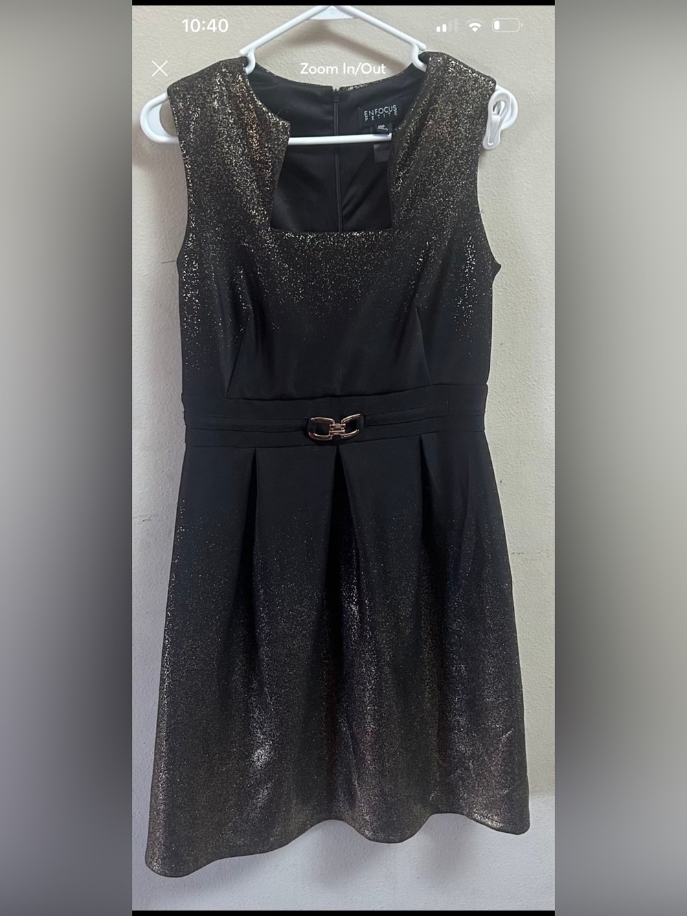 Enfocus Studio Black Glitter A-Line Dress with Gold Accents